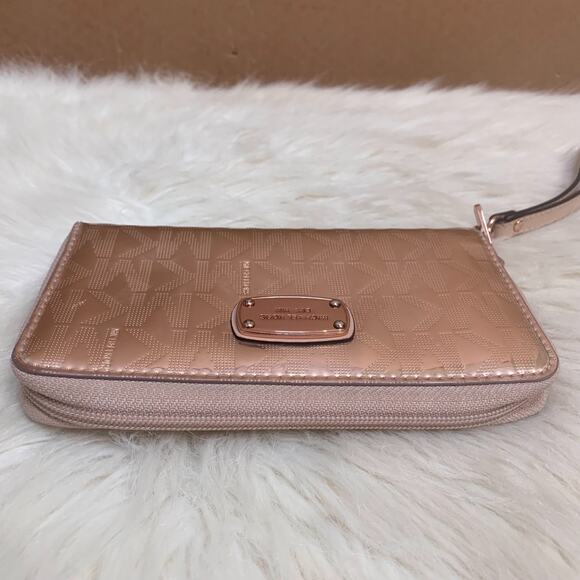 MICHAEL KORS Rose Gold Mirror Metallic Medium Size 7" Zip Around Wristlet Wallet - Picture 6 of 16